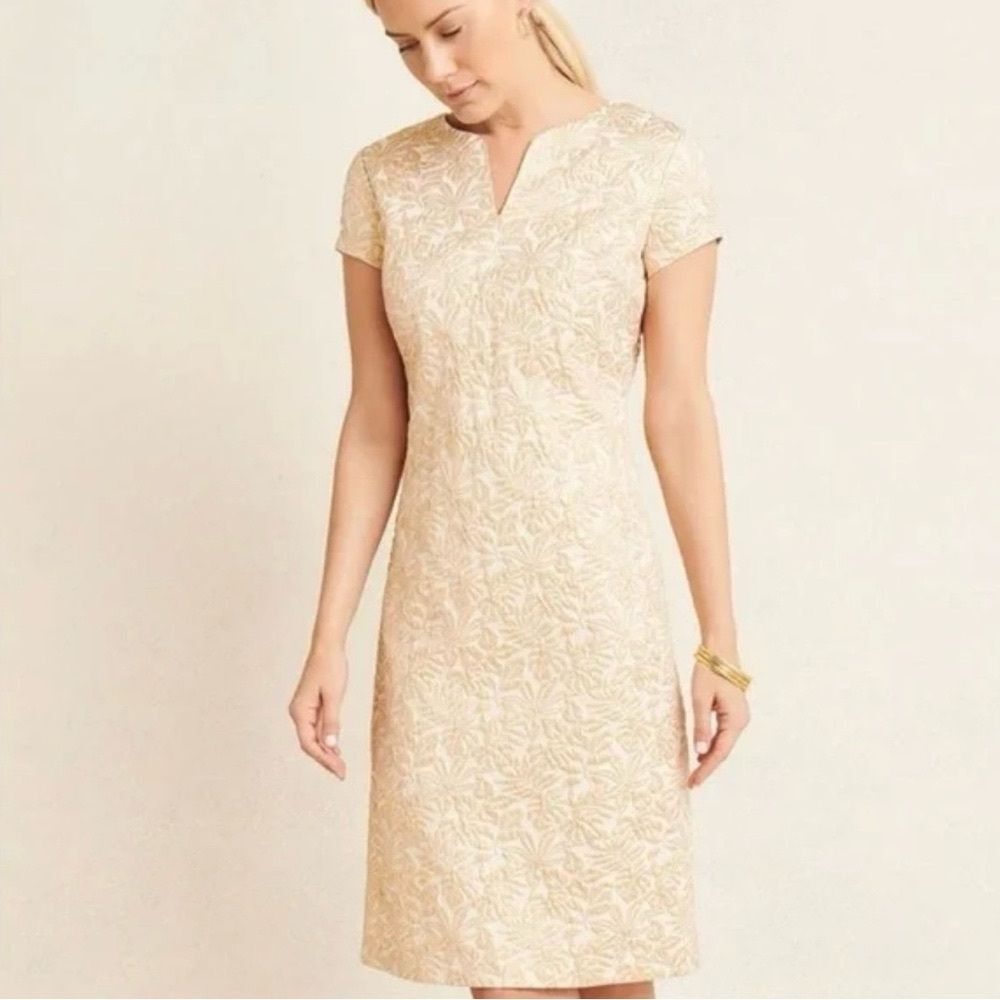 J.Mclaughlin Ariana Gold Champagne Metallic Palm Leaf Print Dress Size 12